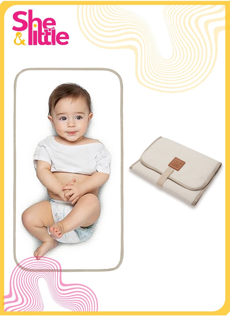 She&Little Foldable Waterproof Diaper Changing Pad, Portable Baby Changing Mat for Travel, Soft Padded Changing Table Pad for Infants (Beige)  - Image 1