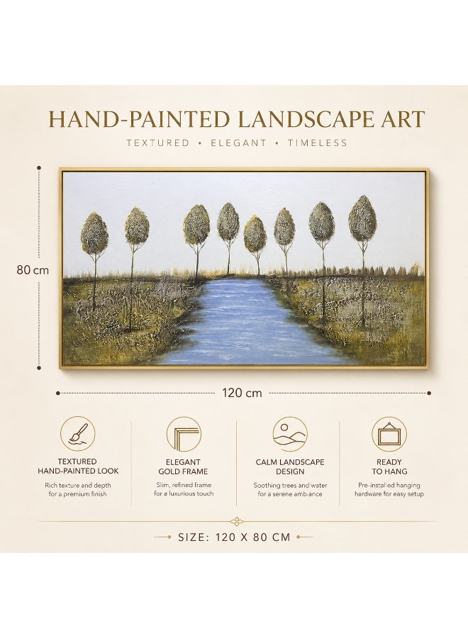 Luxury Landscape Wall Art 120x80cm Large River Tree Painting with Gold Metal Frame 3D Textured Artwork for Living Room Bedroom Dining Room Home  Decor - Image 5