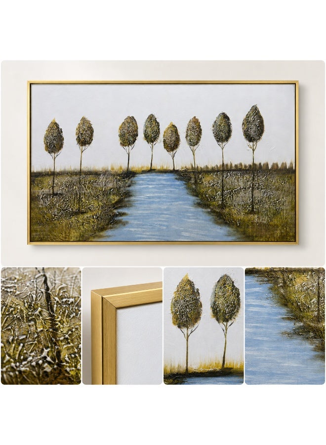 Luxury Landscape Wall Art 120x80cm Large River Tree Painting with Gold Metal Frame 3D Textured Artwork for Living Room Bedroom Dining Room Home  Decor - Image 4