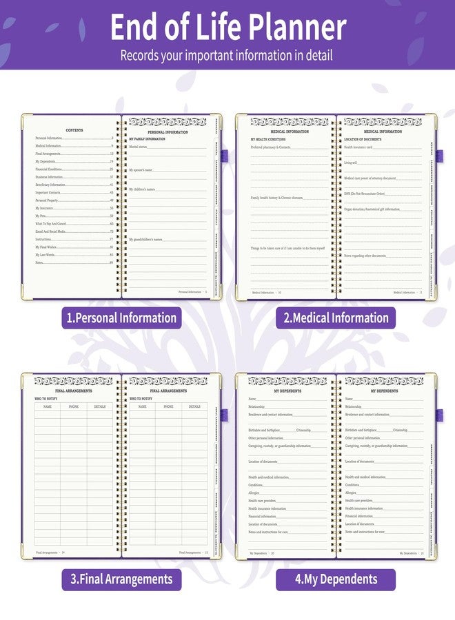 Blugool End of Life Planner, Spiral Estate Planning Organizer with Tabs for Senior, I'm Dead Now What Planner for Final Arrangements & Important Affairs with Large Print, 7.9"x10.4", Purple - Image 4