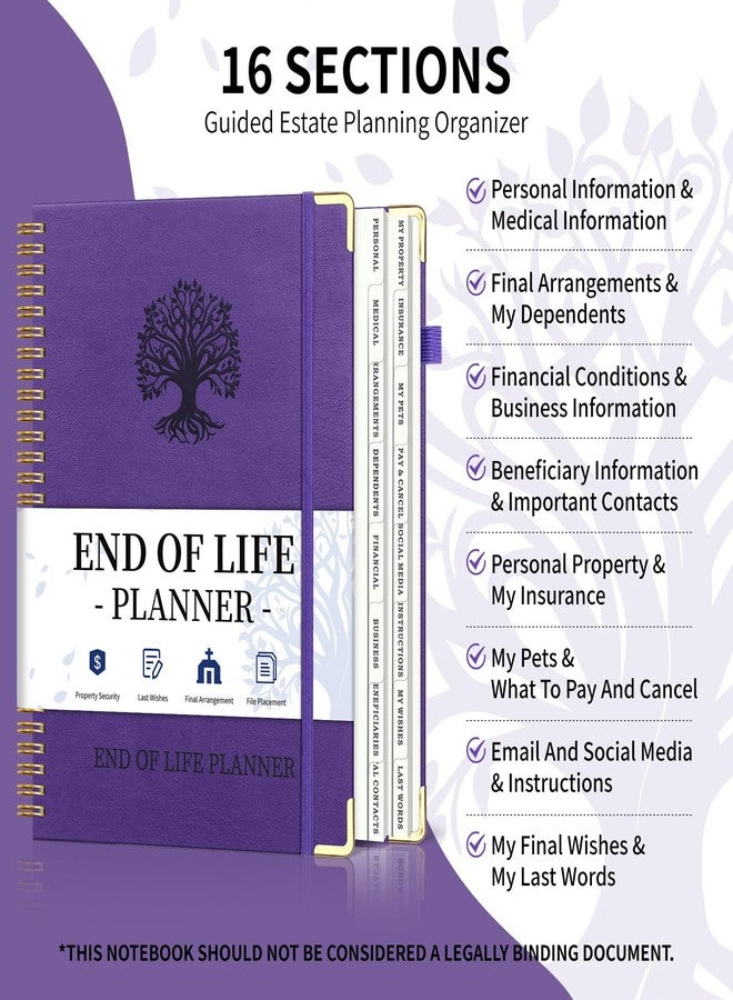 Blugool End of Life Planner, Spiral Estate Planning Organizer with Tabs for Senior, I'm Dead Now What Planner for Final Arrangements & Important Affairs with Large Print, 7.9"x10.4", Purple - Image 3