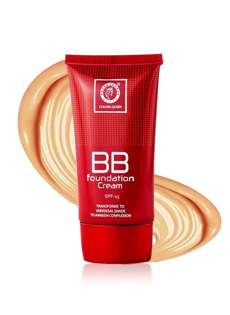 COLORS QUEEN BB Foundation Cream SPF15 30g Oil Free Medium Buildable Coverage Weightless Matte Finish Long Lasting Liquid Face Makeup, Natural Almonds  - Image 1