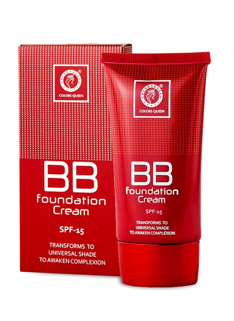 COLORS QUEEN BB Foundation Cream SPF15 30g Oil Free Medium Buildable Coverage Weightless Matte Finish Long Lasting Liquid Face Makeup, Natural Almonds  - Image 2