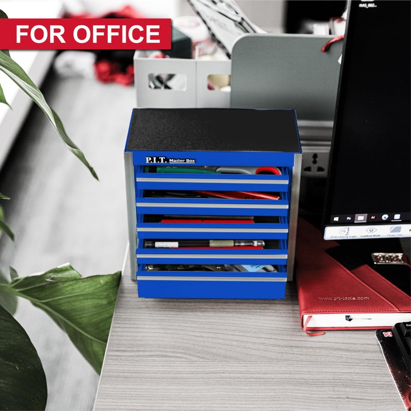 PIT P.I.T. Mini Blue Tool Box  Portable 5-Drawer Micro Roll Cab Steel Stackable Tool Box With Liner  Blue Small Tool Case For Tools Storage And Organizers  Home Diy - Image 4