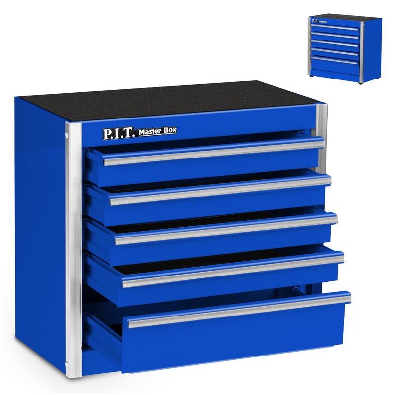 PIT P.I.T. Mini Blue Tool Box  Portable 5-Drawer Micro Roll Cab Steel Stackable Tool Box With Liner  Blue Small Tool Case For Tools Storage And Organizers  Home Diy - Image 1