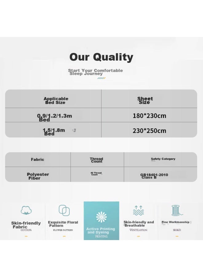 Avivi Aiwei Single Bed Sheet, Bed Cover For Single Student Dormitory Mattress Protector, Denim Blue, 180*230cm - Image 1