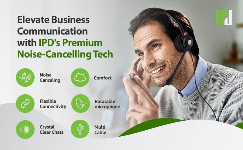 IPD Phone Headset for Office and Call Center Wired QD to RJ9, IPH-210 monaural-Compatible with Polycom VVX,Avaya,Nortel,NEC,Fanvil,Mitel landline Phones - Image 2
