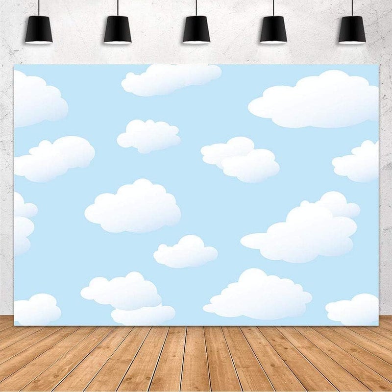 BPA® Blue Sky Backdrop Cloud Cartoon Birthday Party Decoration Backdrop for Boy Kids World Travel Aviator Step and Repeat Dessert Baby Shower Photography Background Banner Studio photo props 7x5ft - Image 1