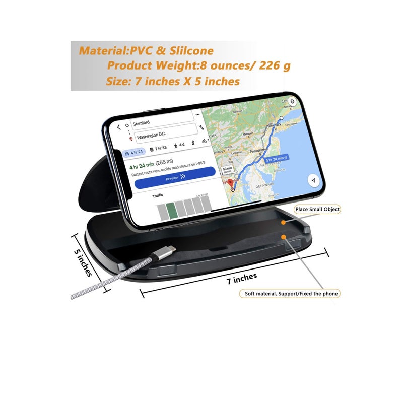 Zikra Car Dash Phone Holder, Silicone Clamshell Cell Phone Holder Mount Stands for Car Dashboard, Vehicle GPS Mount Compatible with iPhone, GPS, Galaxy, and Smartphones, Automobile Cradles Universal-Black - Image 3