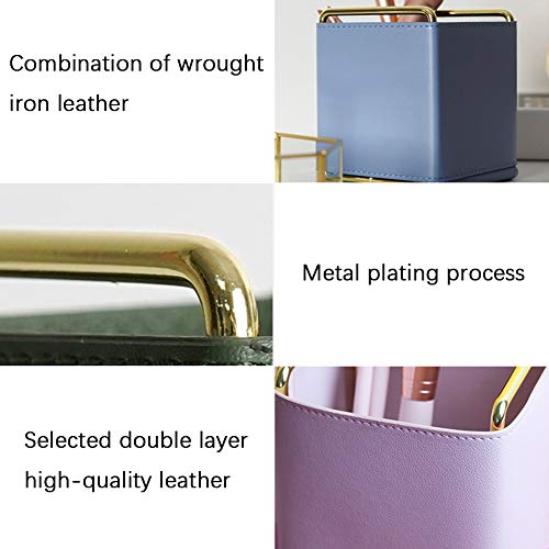 Kelendle Leather Pencil Holder Desktop Organizer Iron Art Desktop Makeup Brush Remote Control Storage Box Office Pen Holder for Desk Green - Image 4