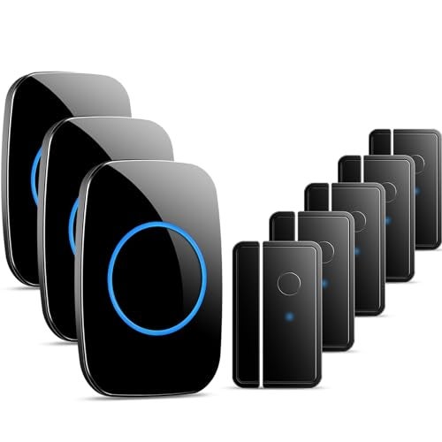 Full House Door Chime When Door Opens FullHouse Door Sensor Wireless Entry Alarm with 1000ft Range 60 Chimes and 5 Volume Levels for BusinessStoreHomeOffice Black 5 Sensor 3 Receiver - Image 1