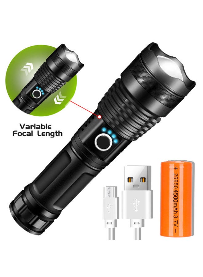 Telescopic Flashlight P50 Aluminum Alloy Flashlight Power Display USB Charging Zoom Flashlight-Color:White Box: X71+1*26650 Battery  - Image 4