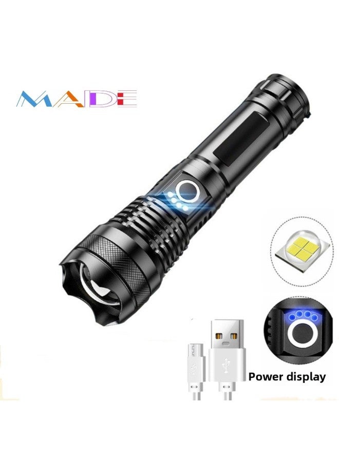 Telescopic Flashlight P50 Aluminum Alloy Flashlight Power Display USB Charging Zoom Flashlight-Color:White Box: X71+1*26650 Battery  - Image 2