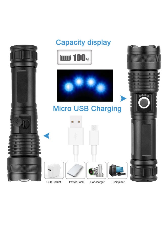Telescopic Flashlight P50 Aluminum Alloy Flashlight Power Display USB Charging Zoom Flashlight-Color:White Box: X71+1*26650 Battery  - Image 3