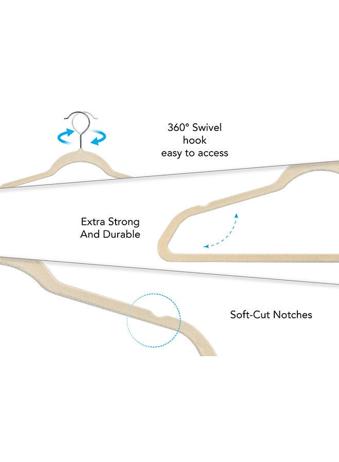 Noon East Pack of 2 - 20 Piece Non-Slip Ultra Slim Velvet Hanger, Set Made In Sturdy Material For Closet Organization in Light Beige, 44.5x23.5cm - Image 4