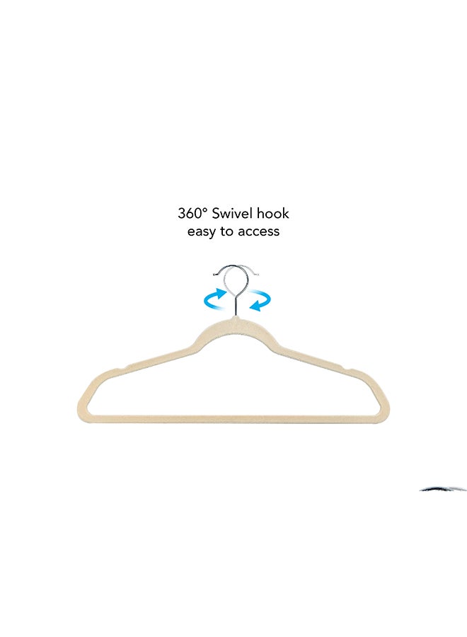 Noon East Pack of 2 - 20 Piece Non-Slip Ultra Slim Velvet Hanger, Set Made In Sturdy Material For Closet Organization in Light Beige, 44.5x23.5cm - Image 5
