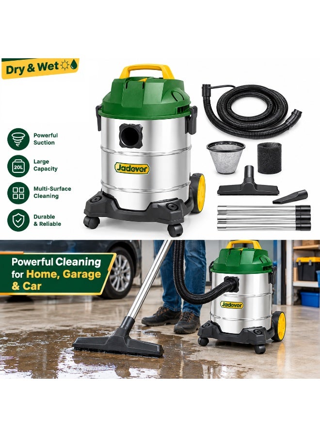 JADEVER 30L Wet & Dry Vacuum Cleaner, Stainless Steel Tank, Powerful Suction & Multi-Surface Cleaning for Home, Garage & Car - Image 3