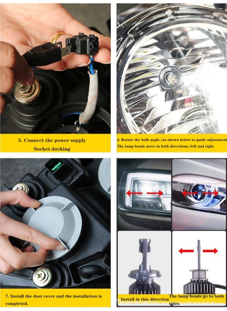 TBS - 2-Piece Car Led Headlight Led Bulbs 360° Adjustable High and Low Beam Conversion Kit Bright Super Bright Replacement Plug-N-Play All-In-One Conversion Kit H4 H7 H11 9005 9006 20W 6000K 12000LM - Image 1