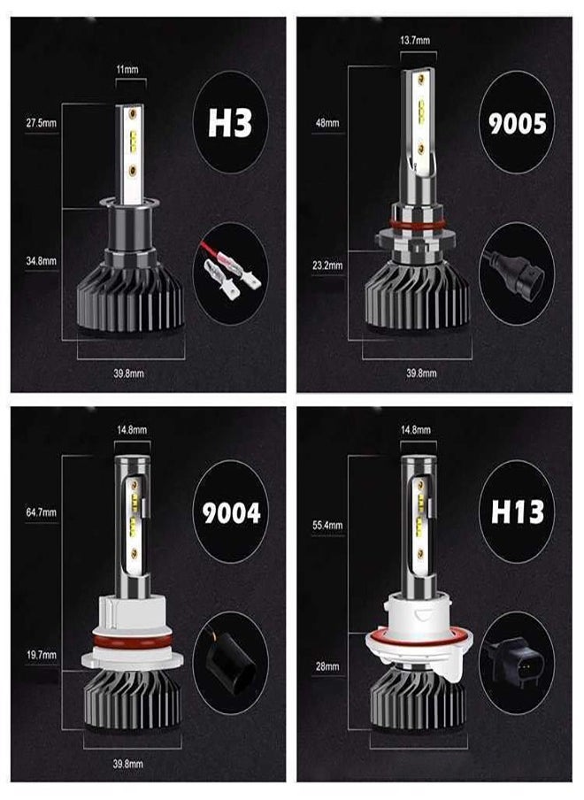 TBS - 2-Piece Car Led Headlight Led Bulbs 360° Adjustable High and Low Beam Conversion Kit Bright Super Bright Replacement Plug-N-Play All-In-One Conversion Kit H4 H7 H11 9005 9006 20W 6000K 12000LM - Image 1