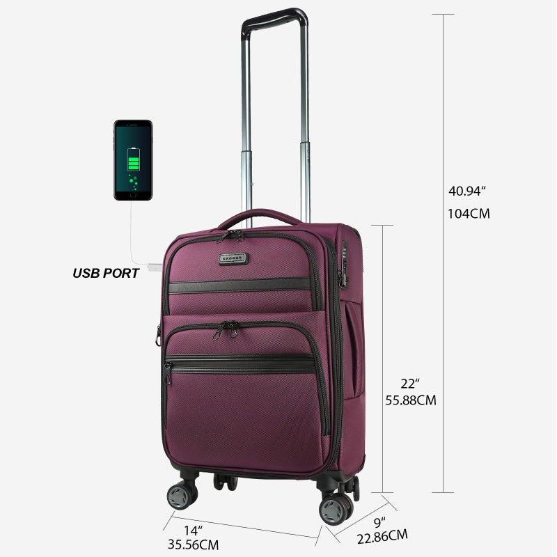 KROSER Softside Expandable Carry On Luggage with Front Business Pocketsï¼Œ20 Inch Suitcases with Spinner Wheels & Built-in TSA Lock, Durable Suitcase Rolling Luggage with USB Port, Burgundy - Image 2