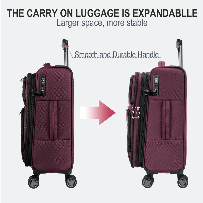 KROSER Softside Expandable Carry On Luggage with Front Business Pocketsï¼Œ20 Inch Suitcases with Spinner Wheels & Built-in TSA Lock, Durable Suitcase Rolling Luggage with USB Port, Burgundy - Image 5