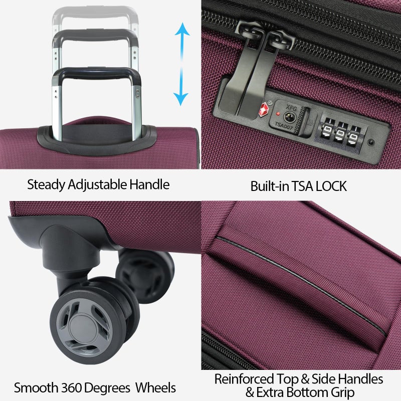 KROSER Softside Expandable Carry On Luggage with Front Business Pocketsï¼Œ20 Inch Suitcases with Spinner Wheels & Built-in TSA Lock, Durable Suitcase Rolling Luggage with USB Port, Burgundy - Image 4