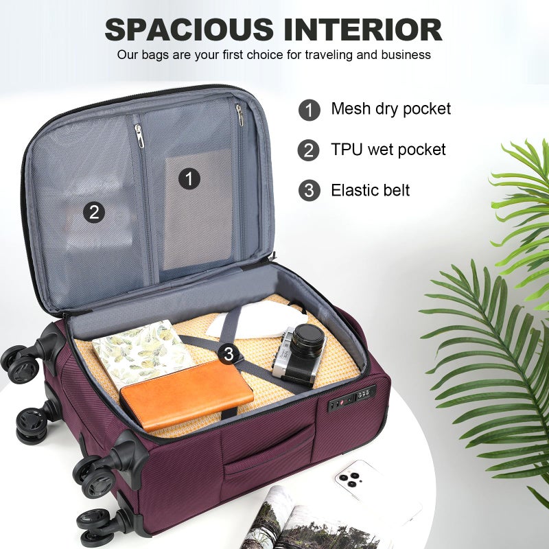 KROSER Softside Expandable Carry On Luggage with Front Business Pocketsï¼Œ20 Inch Suitcases with Spinner Wheels & Built-in TSA Lock, Durable Suitcase Rolling Luggage with USB Port, Burgundy - Image 3