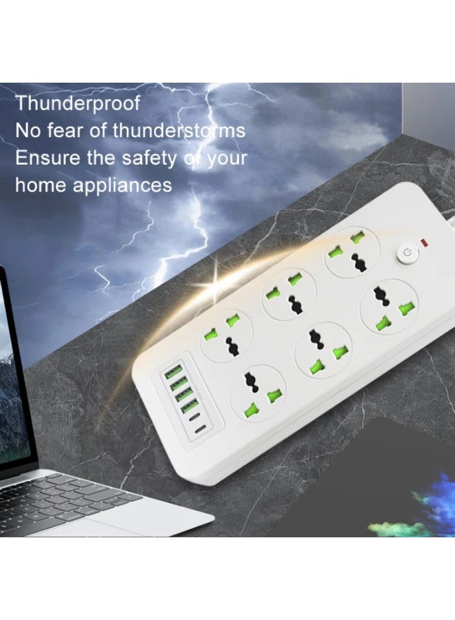 PROMASS 2500W Anti-Static Power Socket with 6 Universal Outlets, 4 USB Ports, and 2 Type-C PD Ports - Defender Series - Image 3