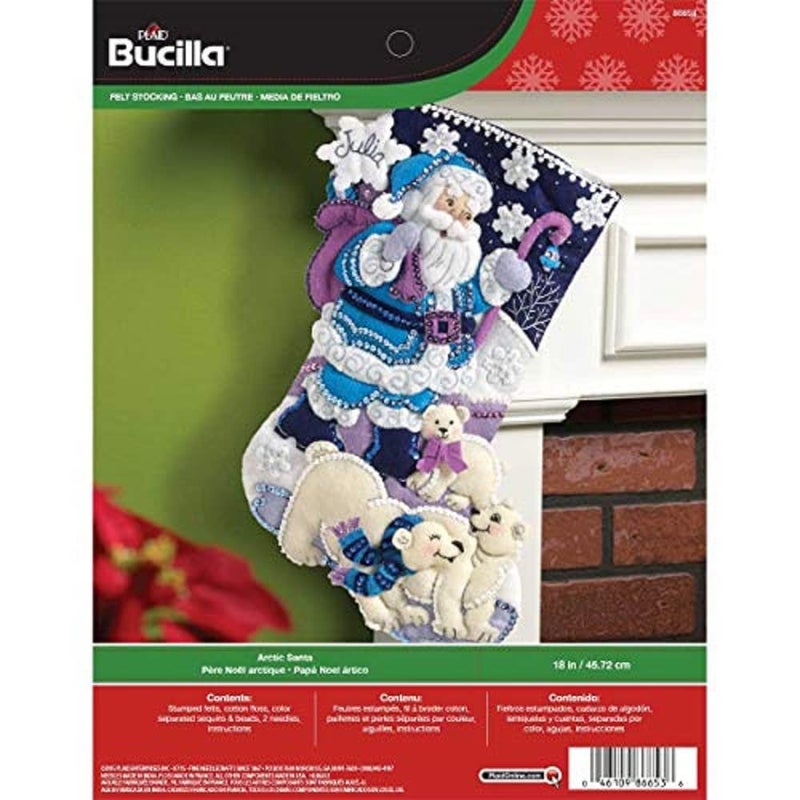 Bucilla Bucilla 18Inch Christmas Stocking Felt Applique Kit Arctic Santa Red White Green Yellow 