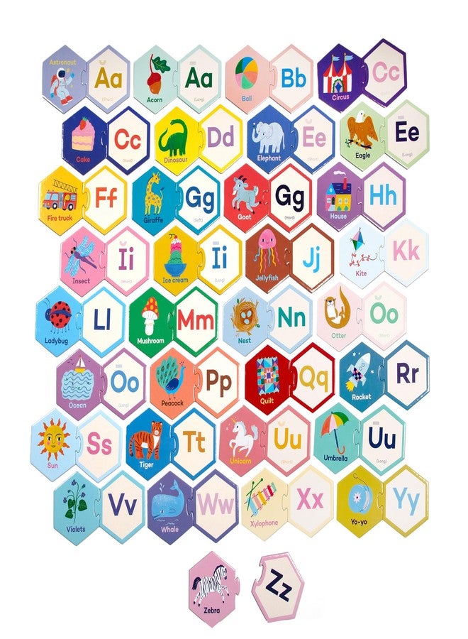 eeBoo Hexagon Puzzle Pairs - Alphabet, 33 Self-Correcting Pairs, Match Pictures to Letters, Pre-Reading Activity for Preschool Kids Ages 3 and up - Image 3