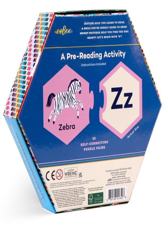 eeBoo Hexagon Puzzle Pairs - Alphabet, 33 Self-Correcting Pairs, Match Pictures to Letters, Pre-Reading Activity for Preschool Kids Ages 3 and up - Image 2