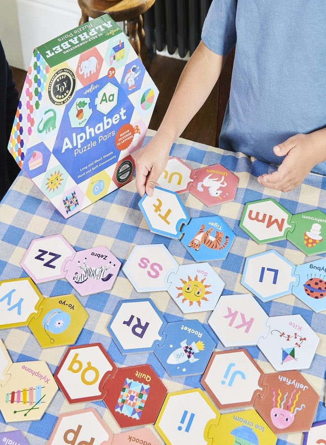 eeBoo Hexagon Puzzle Pairs - Alphabet, 33 Self-Correcting Pairs, Match Pictures to Letters, Pre-Reading Activity for Preschool Kids Ages 3 and up - Image 4