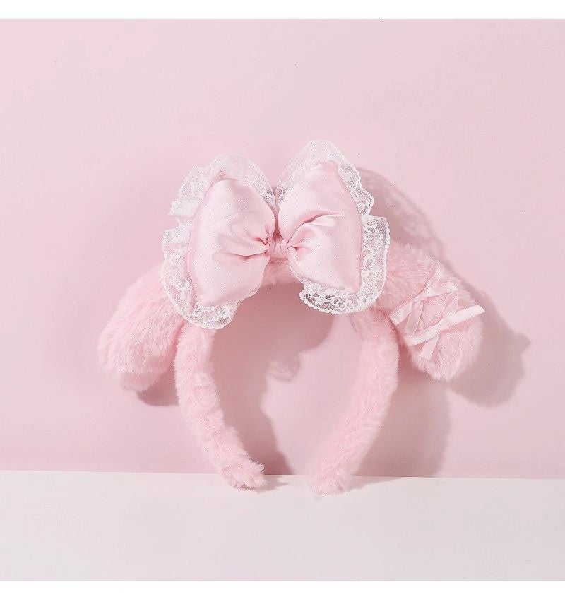 Generic Cute Little Frog Hair Band Womens Facial Mask Special Cartoon Korean Plush Hair Band Winter Hair Band Hairpin Pink lace bow headband