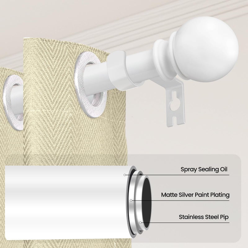 Poskena Curtain Rod Set for Windows 28 to 60 Inch - 5/8â€ White Heavy Duty - Decorative Window Curtains Rod with Brackets for Kitchen, Bathroom, Sliding Cafe Curtain Rods Door(2.4-5 Feet) - Image 2