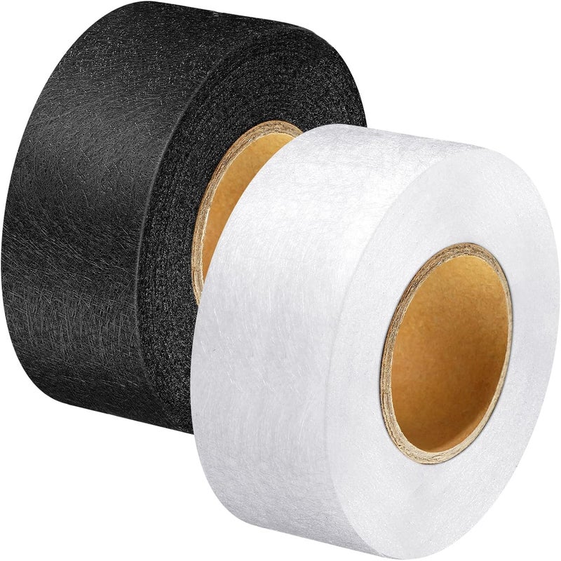 Odluzy Iron on Hem Tape for Trousers, No Sewing Hem Tape, Fabric Fixing Fusing Tape, Alteration Hemming Tool for Pants Jeans Trouser Skirt Clothes, 2 Rolls 64m/210Feet (Black, White, 1 Inch) - Image 1