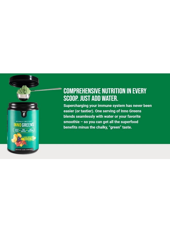 INNOSUPPS Inno Greens | 28+ Organic Greens & Superfoods | Advanced Prebiotics + Probiotics | Super Antioxidant + Hydration | Spirulina, Chlorella, Ashwagandha | Natural, Non-GMO | 30 Servings (Paradise Punch) - Image 4