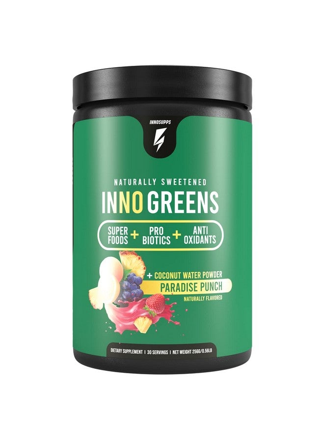 INNOSUPPS Inno Greens | 28+ Organic Greens & Superfoods | Advanced Prebiotics + Probiotics | Super Antioxidant + Hydration | Spirulina, Chlorella, Ashwagandha | Natural, Non-GMO | 30 Servings (Paradise Punch) - Image 1