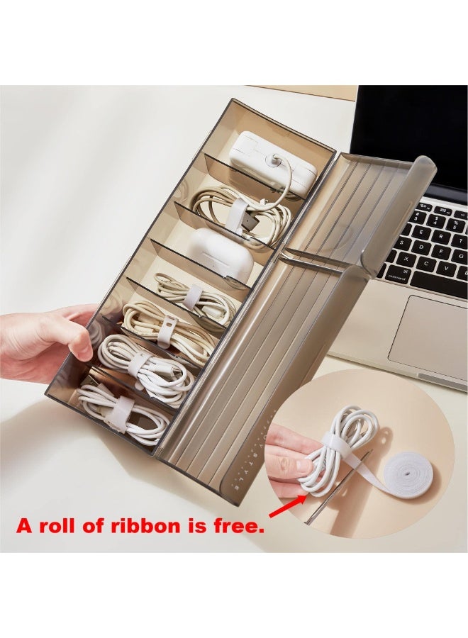 Data Cable Organizer Box with 7 Compartments for USB Cords and Electronic Accessories - Image 2