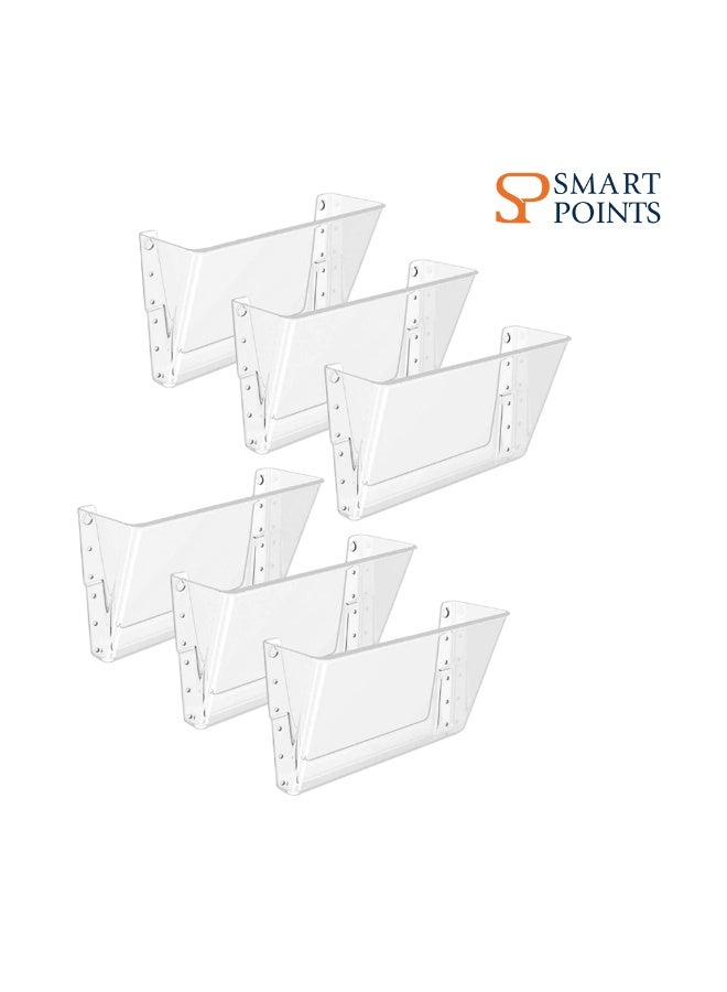 "سمارت بوينتس  " منظم ملفات جداري أكريليك شفاف  – طقم 6 حوامل للملفات والوثائق | تصميم جداري شفاف بمساحات واسعة | 33 × 18 × 10 سم | مناسب للمكتب، المدرسة، المنزل - Image 1