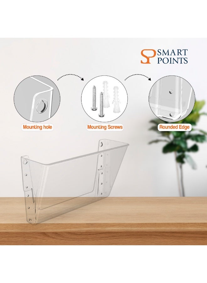 "سمارت بوينتس  " منظم ملفات جداري أكريليك شفاف  – طقم 6 حوامل للملفات والوثائق | تصميم جداري شفاف بمساحات واسعة | 33 × 18 × 10 سم | مناسب للمكتب، المدرسة، المنزل - Image 5