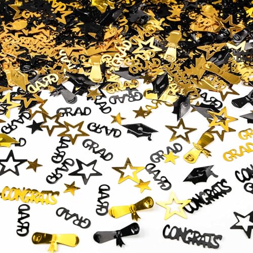 KALOR Gold and Black Graduation Confetti 2025, 1000 Pcs Grad Confetti Class of 2025 Party Table Centerpiece for 2025 Graduation Party Supplies - Image 1