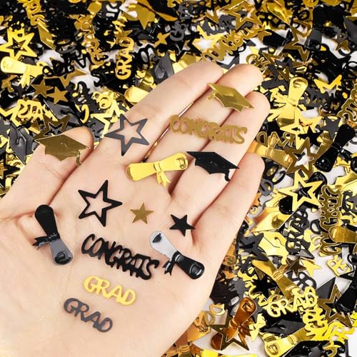 KALOR Gold and Black Graduation Confetti 2025, 1000 Pcs Grad Confetti Class of 2025 Party Table Centerpiece for 2025 Graduation Party Supplies - Image 3