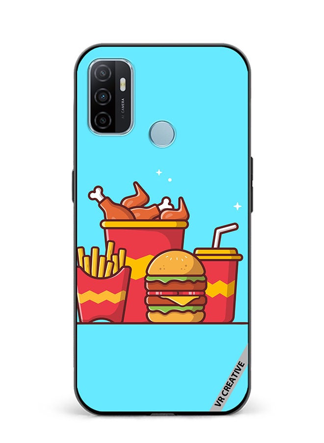 VR CREATIVE Protective Case Cover For Oppo A53 Burger With Fried Chicken, French Fries And Soda Cartoon Design Multicolour - Image 1