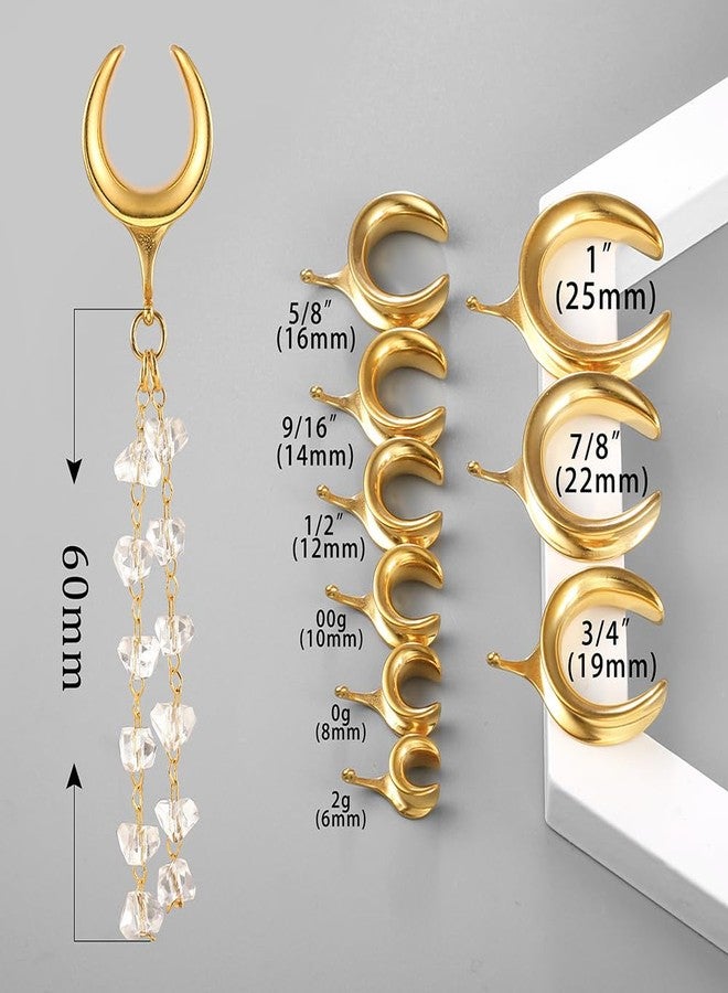 Earblity 1 Pair saddle gauges crystals chain Dangle earrings 9/16'' (14mm) Ear Tunnels Plugs 316 Stainless Steel Gold Ear Weight Plugs Hypoallergenic expander Piercing Body Jewelry - Image 3