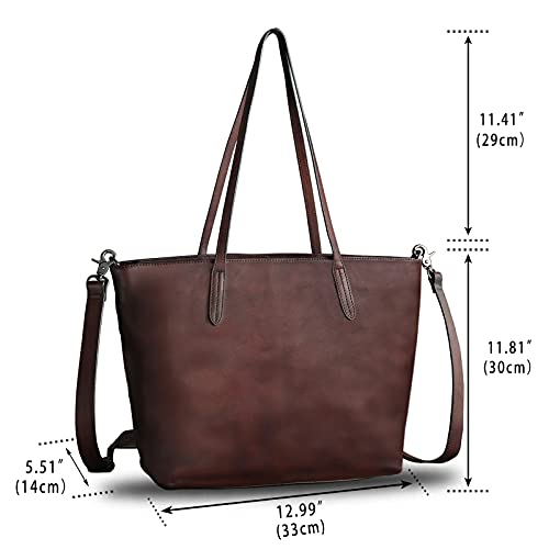 IVTG Genuine Leather Handbag Bag for Women Vintage Real Leather Shoulder Bag Purse Handmade Tote Bag Crossbody Bags (Coffee) - Image 5