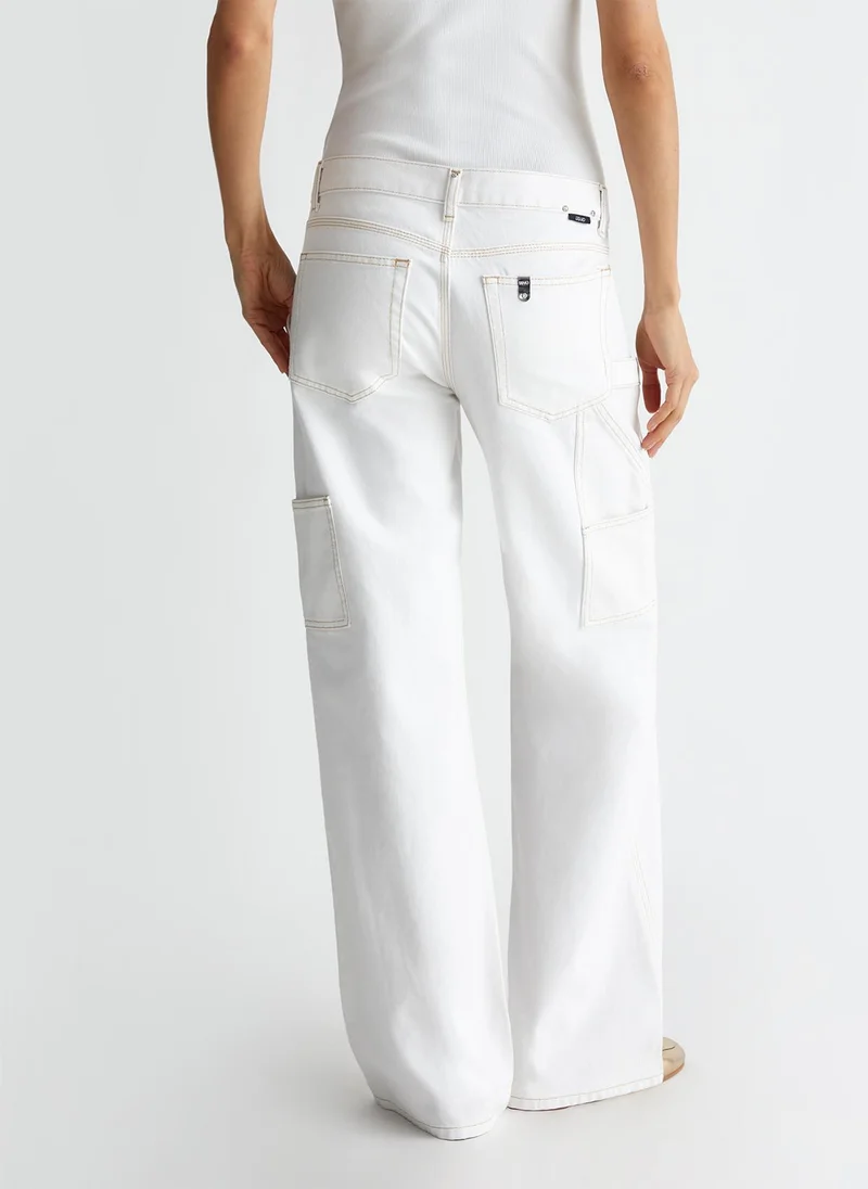 ليو جو بنطال جينز بقصة ساق واسعة بخصر منخفض