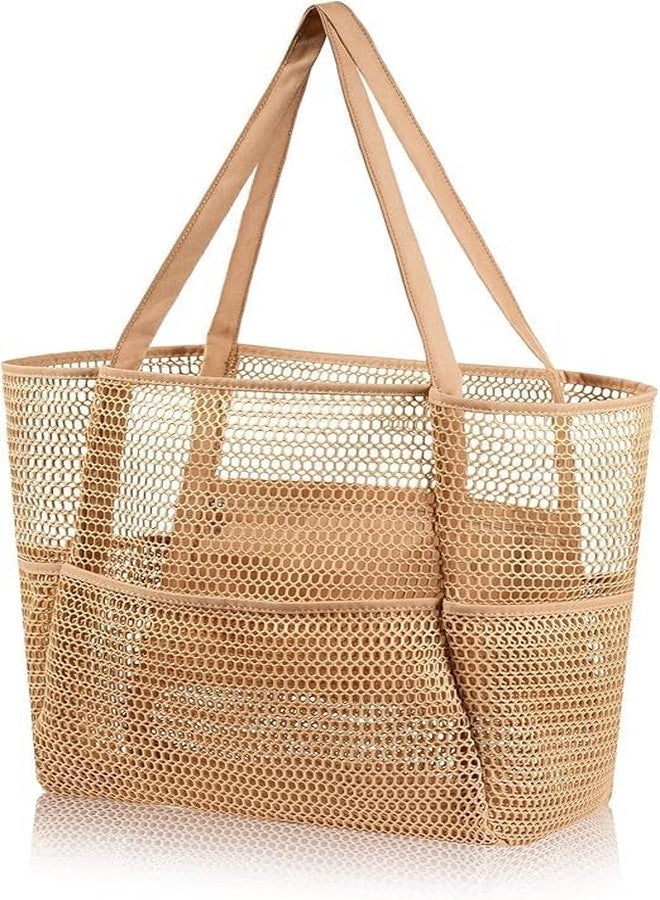 Dratal Mesh Beach Tote Large Bag 2023 Upgrade for Women with Multiple Pockets for Family Travel Swimming Waterproof Pool Bag, A-Khaki, Large - Image 1