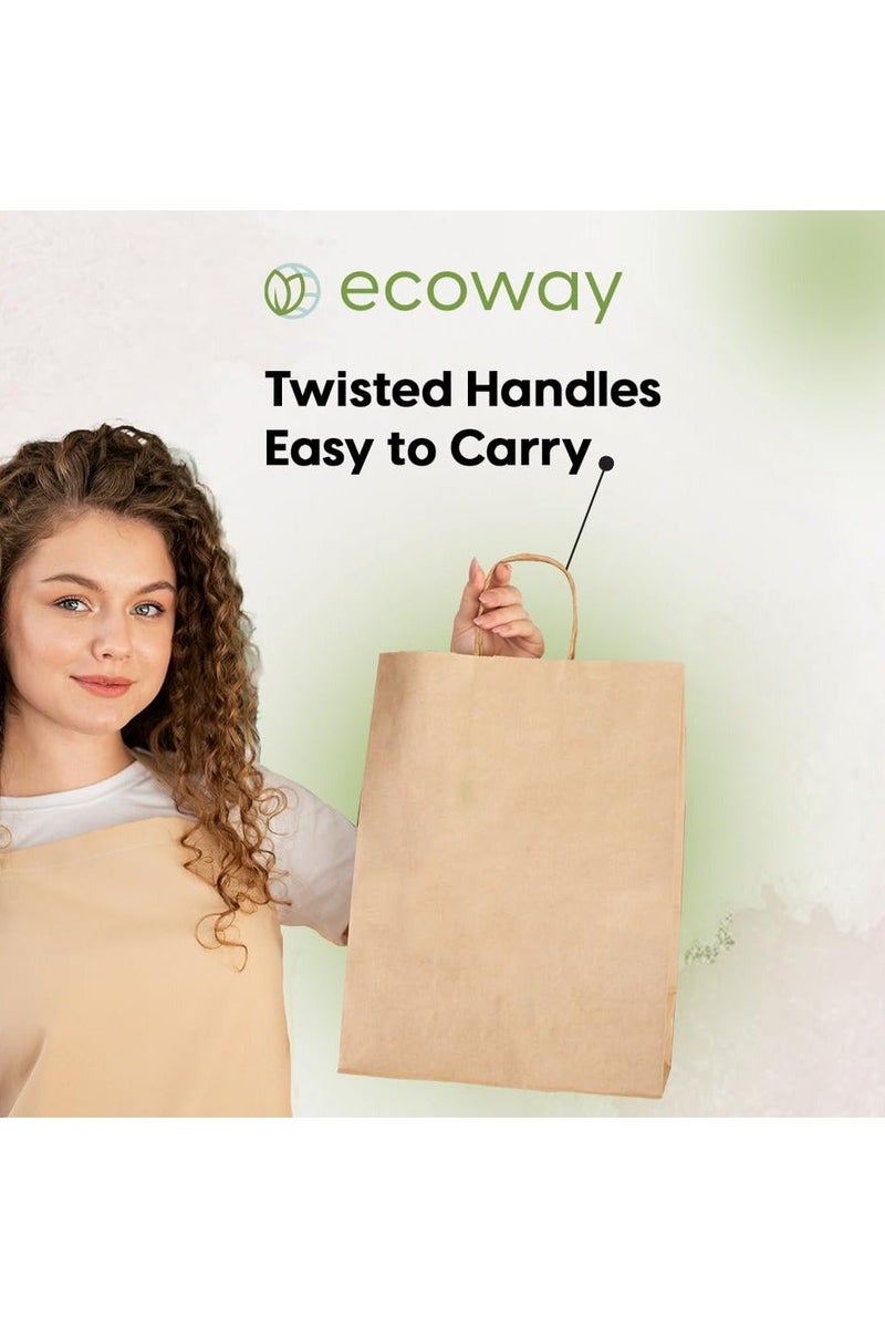 ecoway Kraft Paper Bags - Pack Of 50 Craft Large Paper Grocery Bags With Handles For Shopping, Party, Birthday, Wedding Gift, Retail, Merchandies Ecofreindly Reusable Brown (28X15X28 Cm) - Image 3
