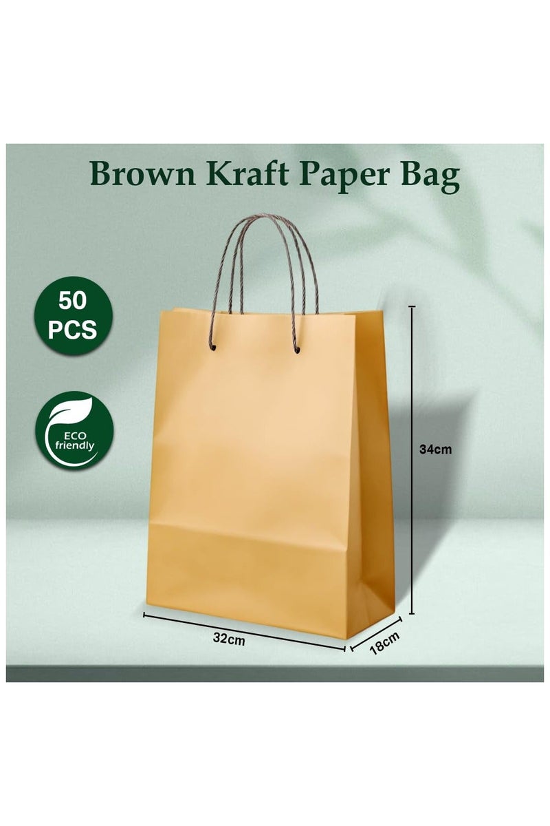 ecoway Kraft Paper Bags - Pack Of 50 Craft Large Paper Grocery Bags With Handles For Shopping, Party, Birthday, Wedding Gift, Retail, Merchandies Ecofreindly Reusable Brown (28X15X28 Cm) - Image 2