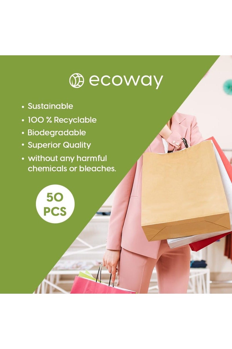ecoway Kraft Paper Bags - Pack Of 50 Craft Large Paper Grocery Bags With Handles For Shopping, Party, Birthday, Wedding Gift, Retail, Merchandies Ecofreindly Reusable Brown (28X15X28 Cm) - Image 4